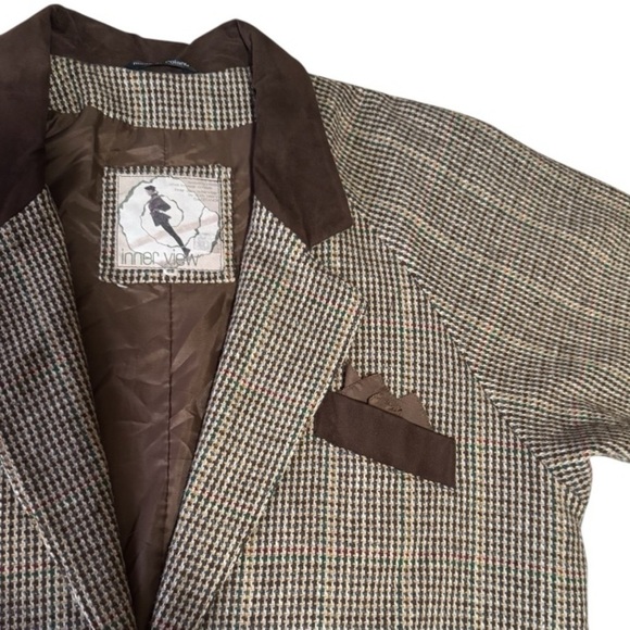 Vintage 1980 INNER VIEW Gitano brown plaid herringbone western coat Small Medium - Picture 8 of 16